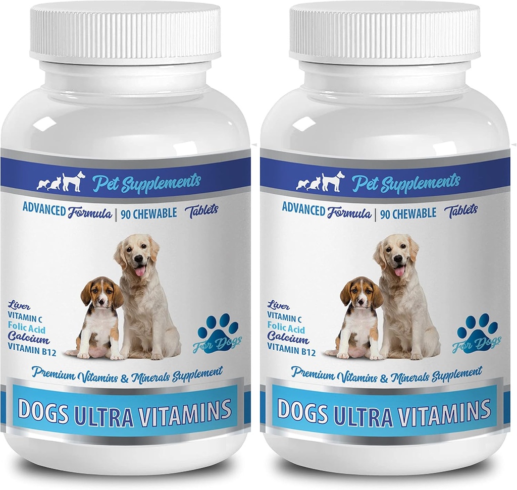 Hundmineraler - Dog Ultra Vitaminer - Mineraler - Väsentliga Nutrienter - Premium och naturligt - Hundenergiförsörjning - 2 flaskor (180 Chews)