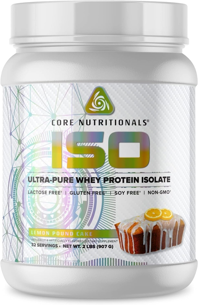 Core Nutritionals ISO Whey Protein Isolate | High-Purity Protein from Whey Isolate | Lean Muscle & Recovery Support | 32 Servings (Lemon Pound Cake)