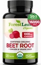 ForestLeaf Organic Beet Root Capsules - Beetroot Supplement 16000mg Styrka 20:1 Extract Pills w / Ginger Grape Seed | Stöd Blodtryck, Nitric Oxide, Flow, Circulation | Beets Powder - 120 Caps