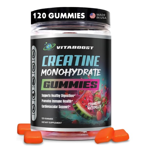 Kreatin Gummies 5g- naturlig kreatinmonohydrat för män och kvinnor-läcker jordgubbsvattenmelon smak-öka styrka, energi och muskeltillväxt- Vegan Pre Workout Gummies - Gjord i USA