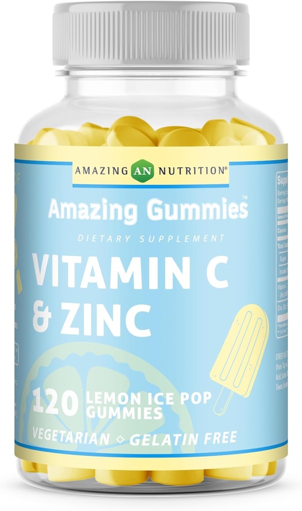 Fantastiska formler Vitamin C med Zink Supplement | Lemon Ice Pop smak | 120 Gummies