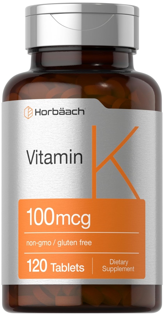 Horbäach Vitamin K Supplement | 100mcg | 120 tabletter | Vegetarisk, icke-GMO & Gluten fri tillägg