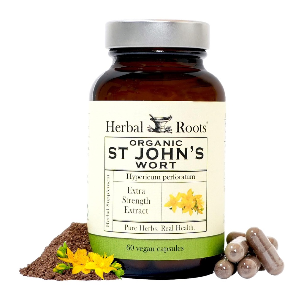 Herbal Roots St Johns Wort kapslar | 450 mg per portion | Pure St John's Wort med inga Binders eller Fillers Non GMO | 60 Vegan kapslar