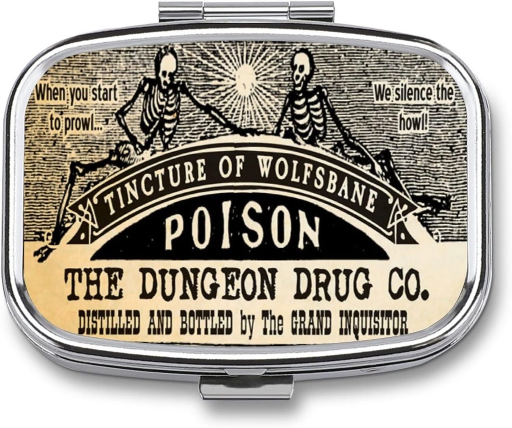Metal 2 Compartment Pill Organizer Travel Friendly Portable Compact Box Cute Case to Hold Vitamins/Tylenol/Fish Oil/Supplements/Meds/Tablet for Purse/Pocket (Poison Skull), 1.97x0.79x0.39'''''