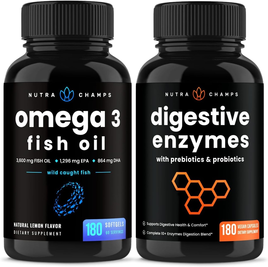 NutraChamps Omega 3 Fish Oil och Digestive Enzymes 2 Pack Bundle
