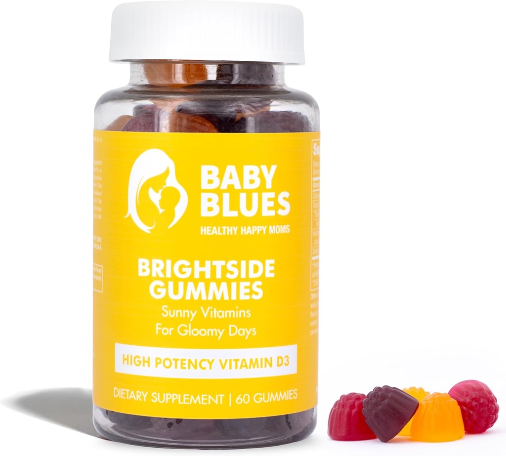 Baby Blues Brightside Vitamin D3 Gummies - High Potency Immune, Mood & Bone Support - Peach Mango Strawberry - Postnatal Vegan Supplement för mammor - Non-GMO, Gelatin-Free