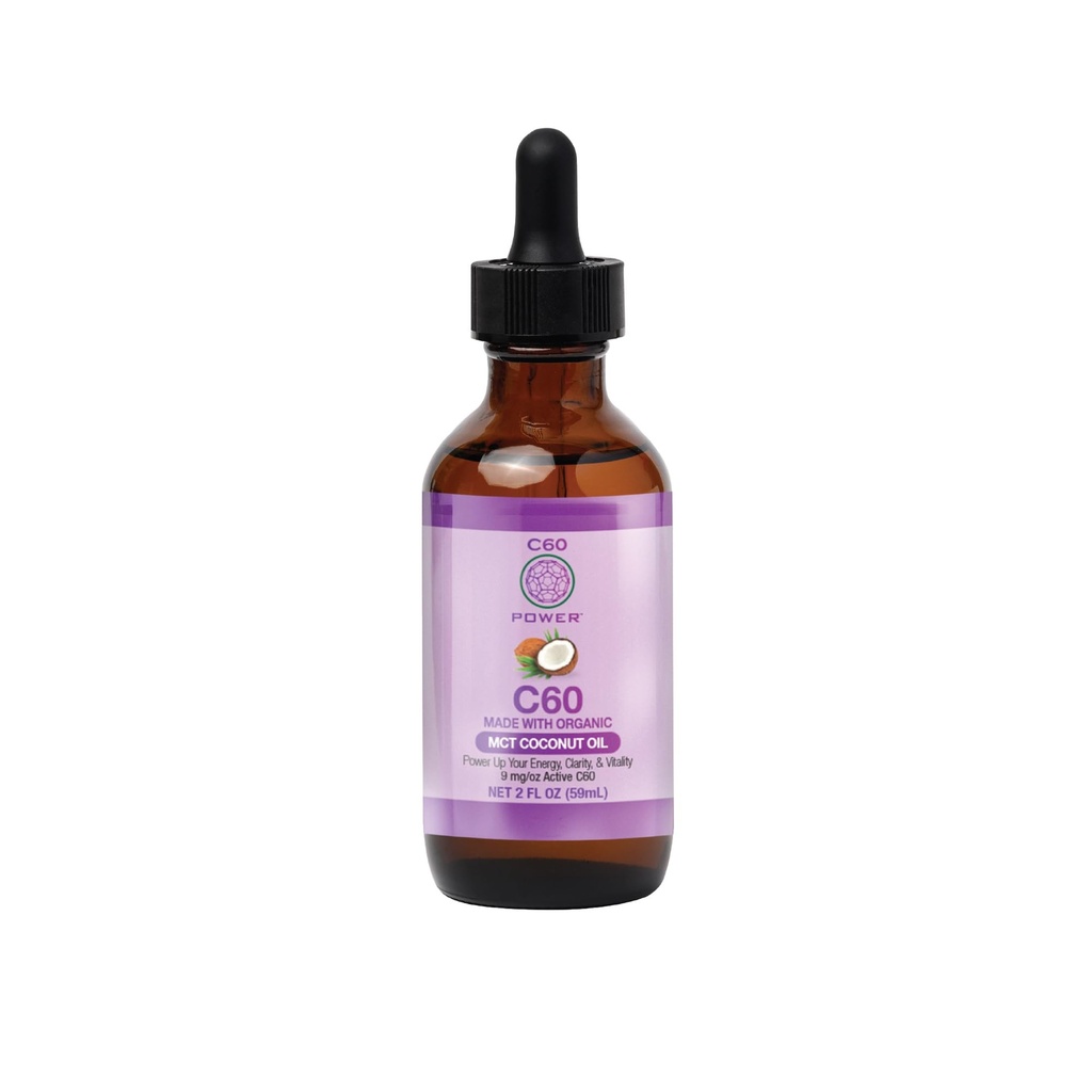 C60 Power - MCT 2-oz.- Organic MCT Coconut Oil, 2 Fl Oz, 99,99% Pure Carbon Fullerenes, Lift Oxidative Burden, Optimera Mitochondrial Funktion