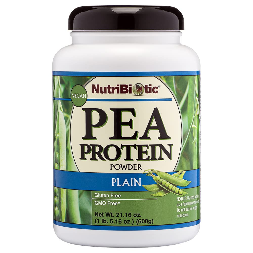 NutriBiotic Pea Protein Plain, 21 Oz | Low Carb Vegan Plant Protein Powder | 100% odlad och bearbetad i USA | Deliciously Creamy & BCAA-Rich | Gjord utan kemikalier, GMO & Gluten | Keto Friendly