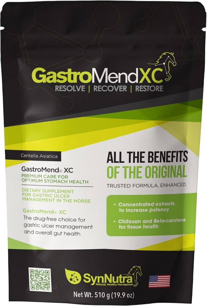 GastroMend XC, 100% naturlig häst mage hälsa för hästar, främjar läkning och förebyggande av gastric ulcers, högt potent och effektiv, stöder gastric och hindgut hälsa, 30 portioner, tillverkad i USA