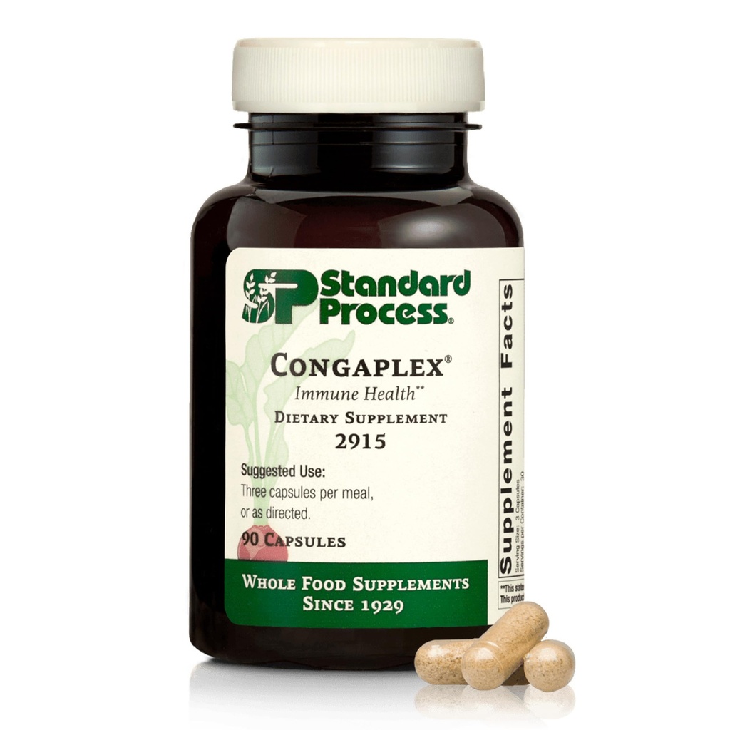 Standard Process Inc. Congaplex, Thymus Gland Support Supplement, Support Immune Health med Calcium Lactate, Magnesium, Vitamin C & Vitamin A, Immunsystemhjälp med Mushroom Powder - 90 kapslar