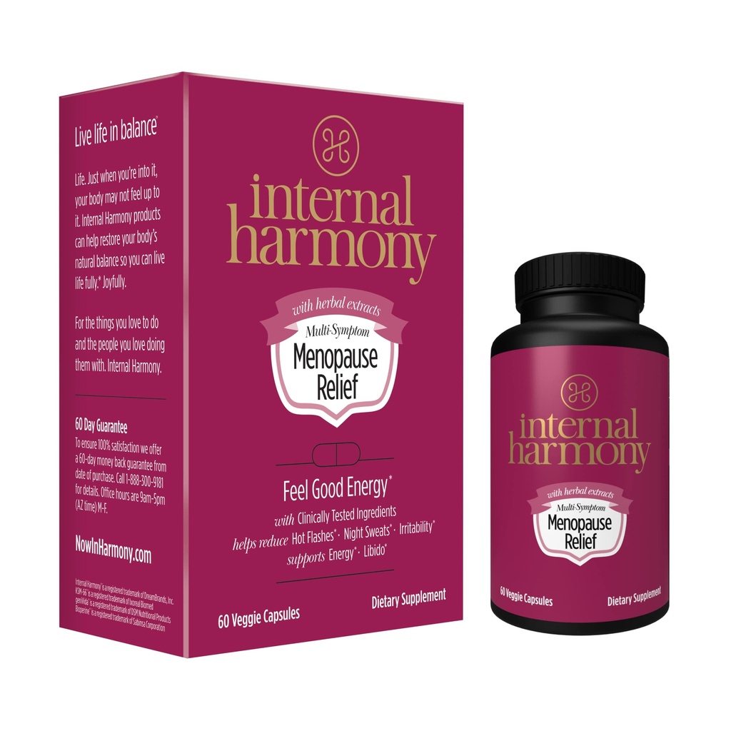 Dream Brands Internal Harmony Feel Good Energy, 60 Count | Multi-Symptom Herbal Formula, Hot Flashes & Night Sweats Relief, Mood & Energy Support, Libido Boost, Veggie Capsules