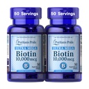 Puritans Pride Premium Ultra Mega Biotin 10.000mcg, Kosttillskott för hälsosamt hår, hud, naglar och energi Metabolism Support, 100 Day Supply, 50 Rapid Release Softgels, 2 Pack