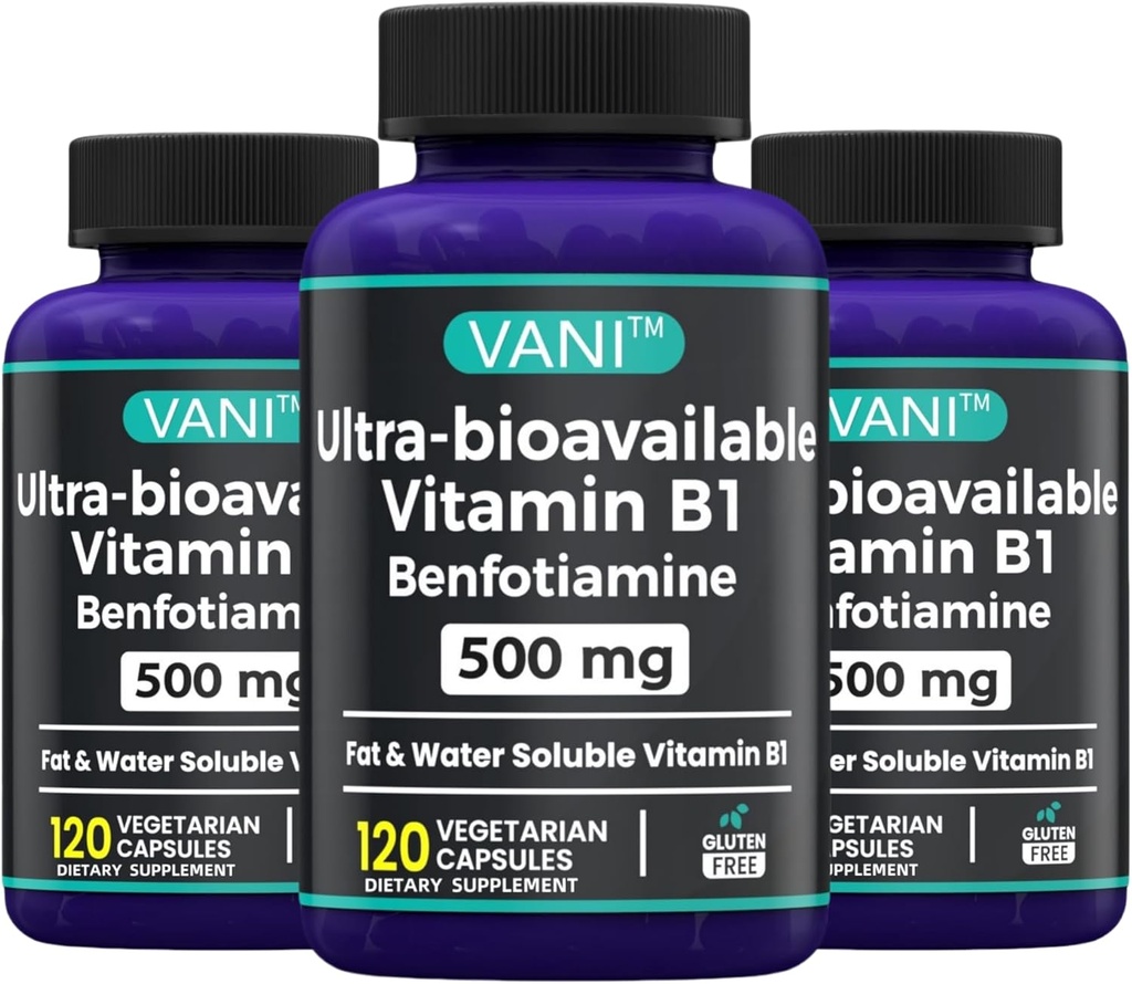 2 i 1 Förbättrad formel: Vitamin B1 med Benfotiamine 500mg, Fat Soluable Supplement av vitamin B-1, 500 mg - 120 kapslar (3)