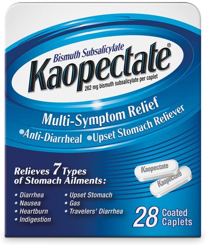 Kaopectate Multi-Symptom Anti-Diarrheal & Upset Stomach Reliever, 28 Caplets, White