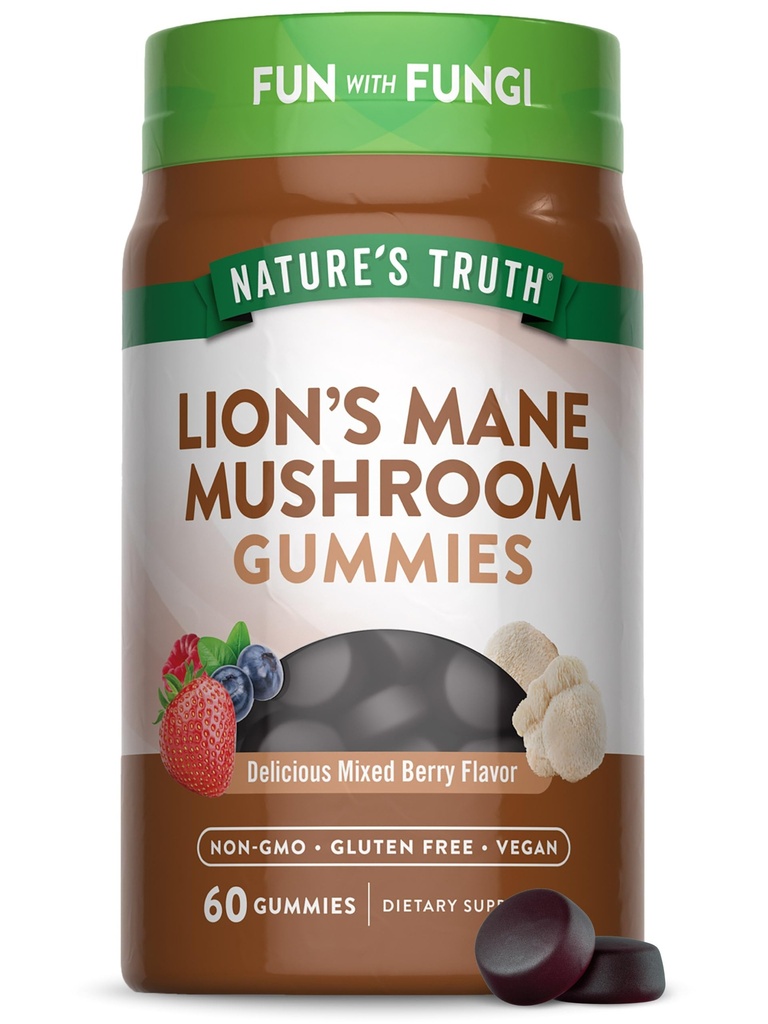 Naturens Sanning Lion Mane Gummies för vuxna | 60 greve | Mixed Berry smak | Vegan, icke-GMO och Gluten fri tillägg
