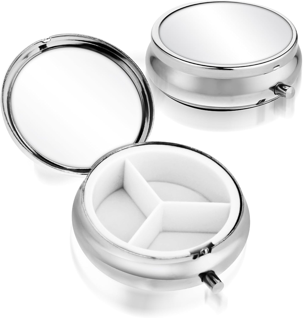 Sibba 3 Compartment Portable Medicine Pill Case, Travel Multi-Functional Moisture Proof Pill Box för Purse & Pocket, Cute Metal Medicine Pill Organizer Box för vitaminer, Fish Oil & Supplements
