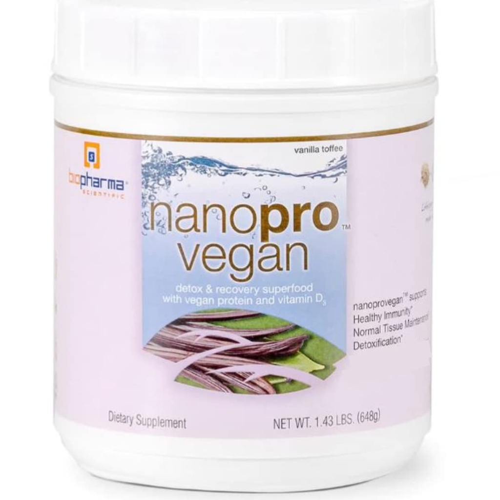 Biopharma Scientific Nanopro Vegan: Vegan Protein Powder för Immune Support & Exercise Recovery med Pea Protein Blend, Ashwagandha och Vegan D3, Vanilla Toffee Flavor, 30 Servings