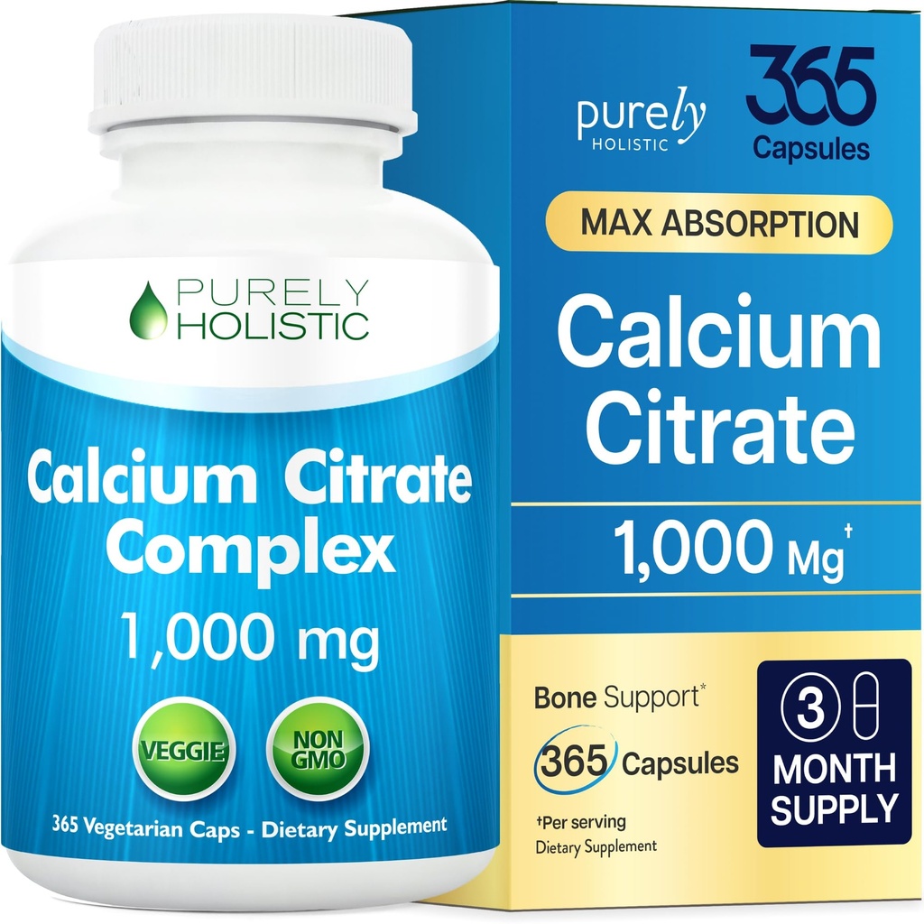 Calcium Citrate 1000mg - 365 Vegan kapslar inte tabletter med Added Parsley, Dandelion och Watercress - Utan vitamin D - Gjord i USA av rent holistiska