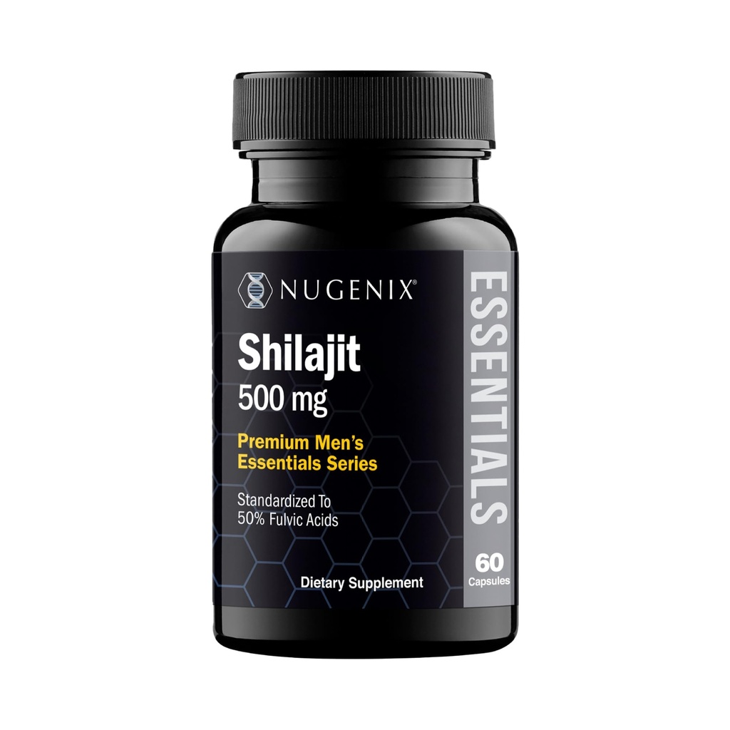 Nugenix Essentials Shilajit Capsules Supplement för män och kvinnor - 500mg, Standardiserad till 50% Fulvic Acids, Himalayan, 60 kapslar