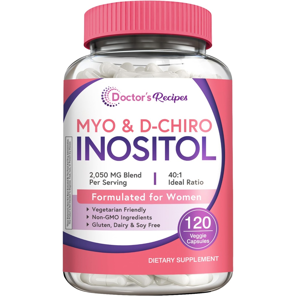 Doktorns recept Inositol Supplement, Myo-Inositol & D-Chiro Inositol Capsules 2050mg per servering, ideal 40:1 Blend, Hormone Balance för kvinnor, Ovarian Function & Fertility Support, 120 Vegan Caps