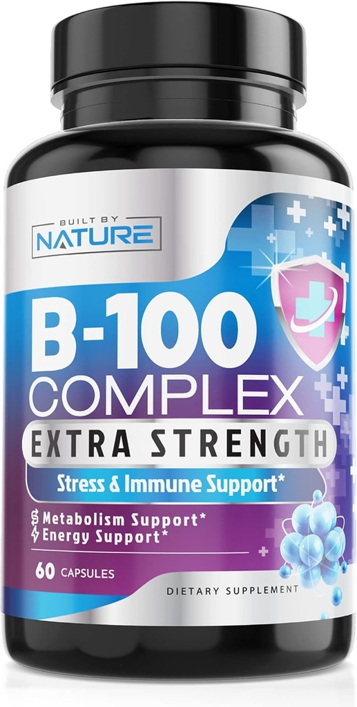 Vitamin B Complex - Alla B Vitamin B1, B2, B3, B5, B6, B7, B9, B12, Folic Acid, Vitamin C - Super B-100 Supplement - Immune, Energy & Metabolism Support, Vegan, Non-GMO, Gluten Free, 60 Capsules
