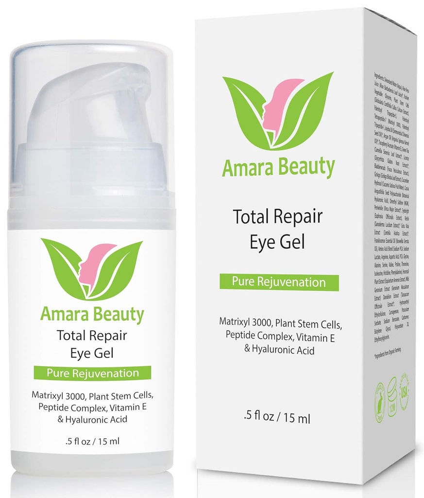 Amara Beauty Eye Cream Gel för Dark Circles och Puffiness med Peptides & Hyaluronic Acid, 0,5 fl. oz.