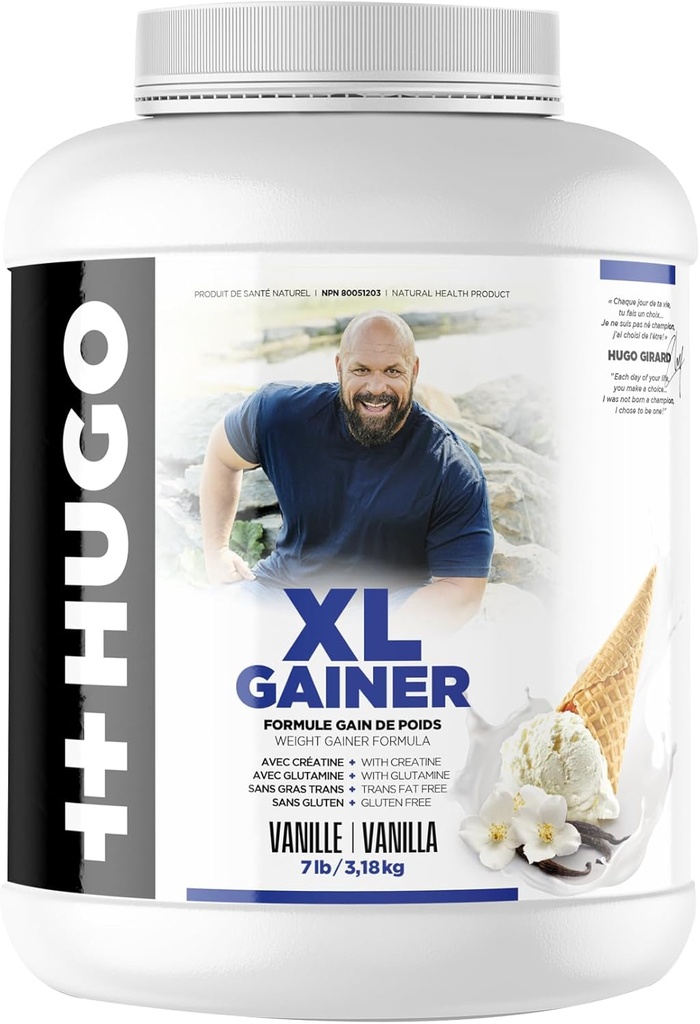 ++Hugo XL Gainer Nutrition Girard Powder | Vikt Gainer Formel | med Kreatin | med Glutamin | Trans Fett Gratis | Gluten Fri | 7LB / 3,18KG | Vanilla / choklad Flavor (Vanilla)