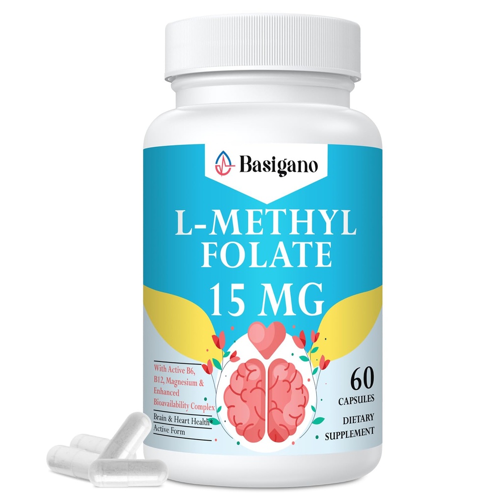 L Methylfolate 15mg (5-MTHF) - Aktiv folsyra med B6 och B12 - Vegan, Gluten-Free, Dairy-Free (1 Pack)