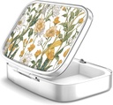 2 Compartment Pill Box, Portable för Pocket eller Handbag, Decorative Metal Pill Box, Vitamin Organizer, Unique Gift (1 Piece, 39-Flowers Pinck)