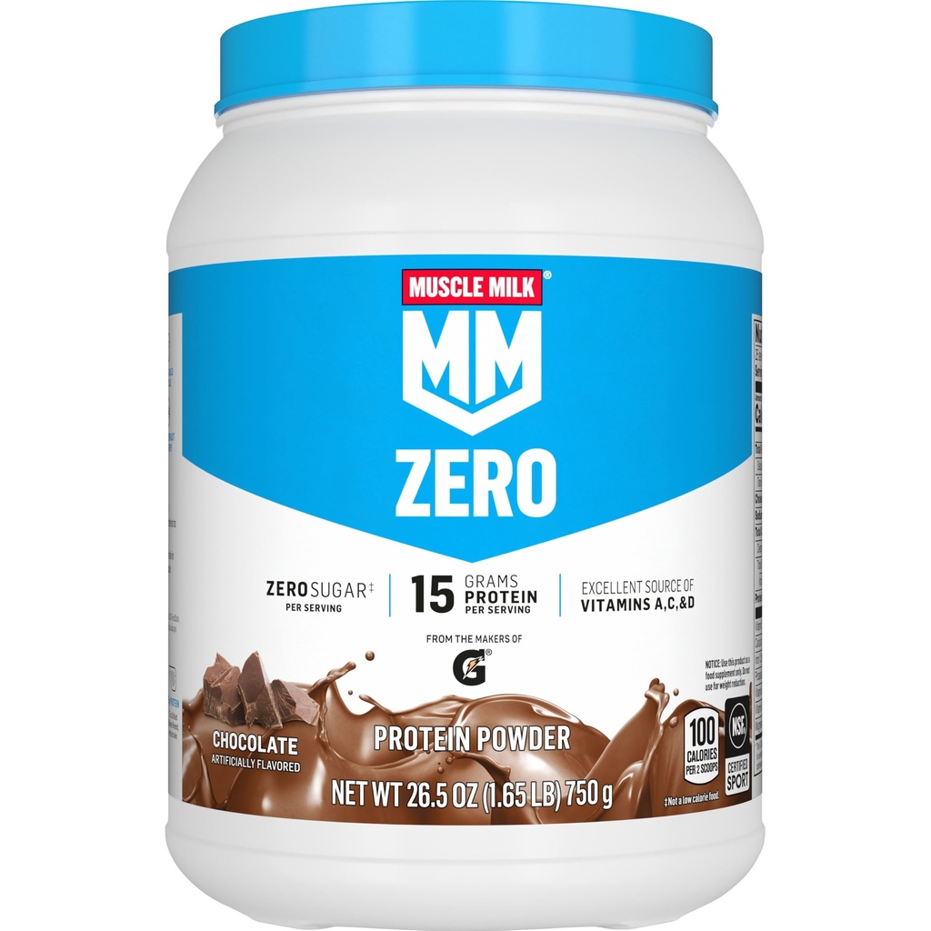 Muskelmjölk ZERO, 100 kaloriproteinpulver, choklad, 15g protein, 1,65 pund, 25 portioner