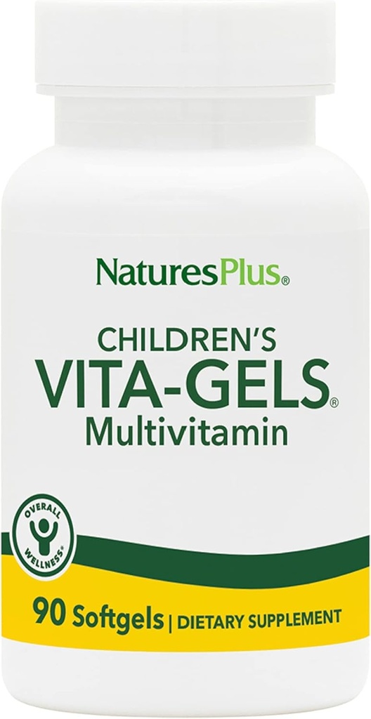 NaturesPlus Barns Vita-Gels Multivitamin, Natur Orange Smak - 90 Softgels, Förpackning av 2 - Gluten Fri - 180 Totala Besparingar