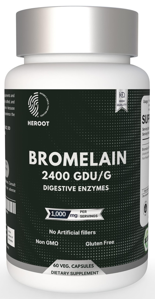 Bromelain 500mg | 60 Plant-Based Capsules | 2400 GDU Potency | Stöder Joint Health & Digestion | Inga konserveringsmedel eller artificiella tillsatser