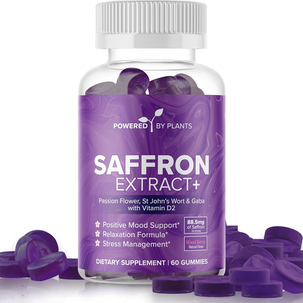 Saffron Extract Gummies with Passionflower & Vitamin D2 - Saffron Supplements for Mood Support, Digestion och Energy 60 Servings