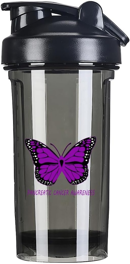 Pancreatic Cancer Awareness 18 Ounce Shaker Bottle Drink Mixer Leak-proof Pre Workout Protein Shakes Meal Replacement Shakes Bottles 500ML/18 Oz Black &-1-1