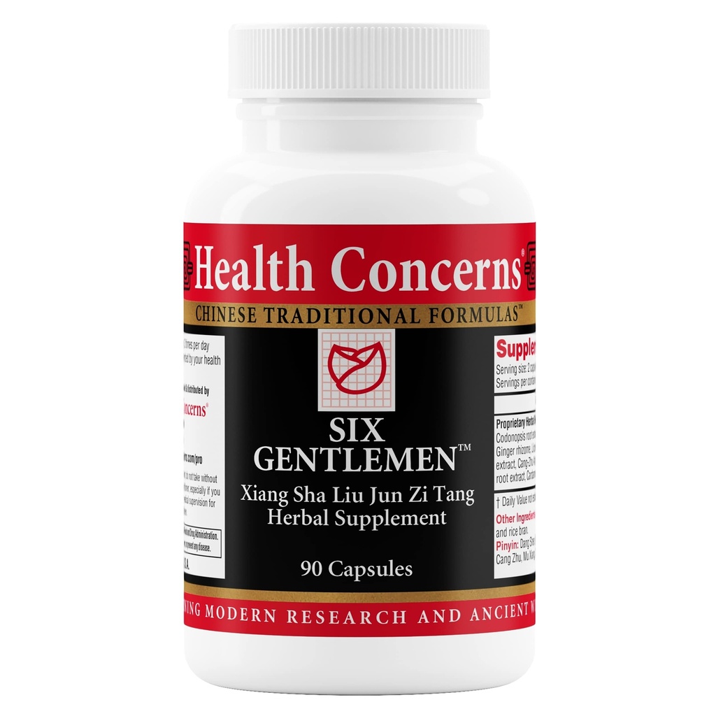 Health Concerns Six Gentlemen – Digestive Health & Qi Support Supplement – Licorice Root, Ginger & Codonopsis Formula – Bloating, Gas, Nausea – 90 Capsules – Chinese Herbal Medicine