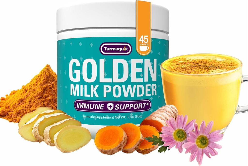 Turmaquik 3.2 Ounce Organic Golden Milk Turmeric Powder – Immune Support Superfood Blend with Ginger, Black Pepper, Curcumin, Cinnamon, Cardamom, Vitamins C, D, B6, B12, and Zinc