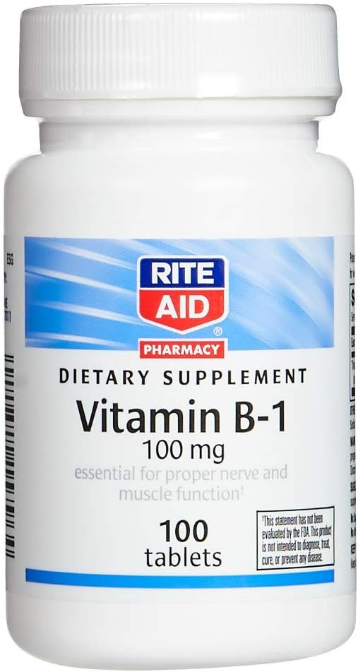 Rite Aid Vitamin B-1 (Thiamine), 100 mg - 100 tabletter | Essential for Proper Nerve and Muscle Function | Nerve & Muscle Support | Vitamin B1 | B1 Vitamin | Thiamin B1 Supplement | Thiamin B1