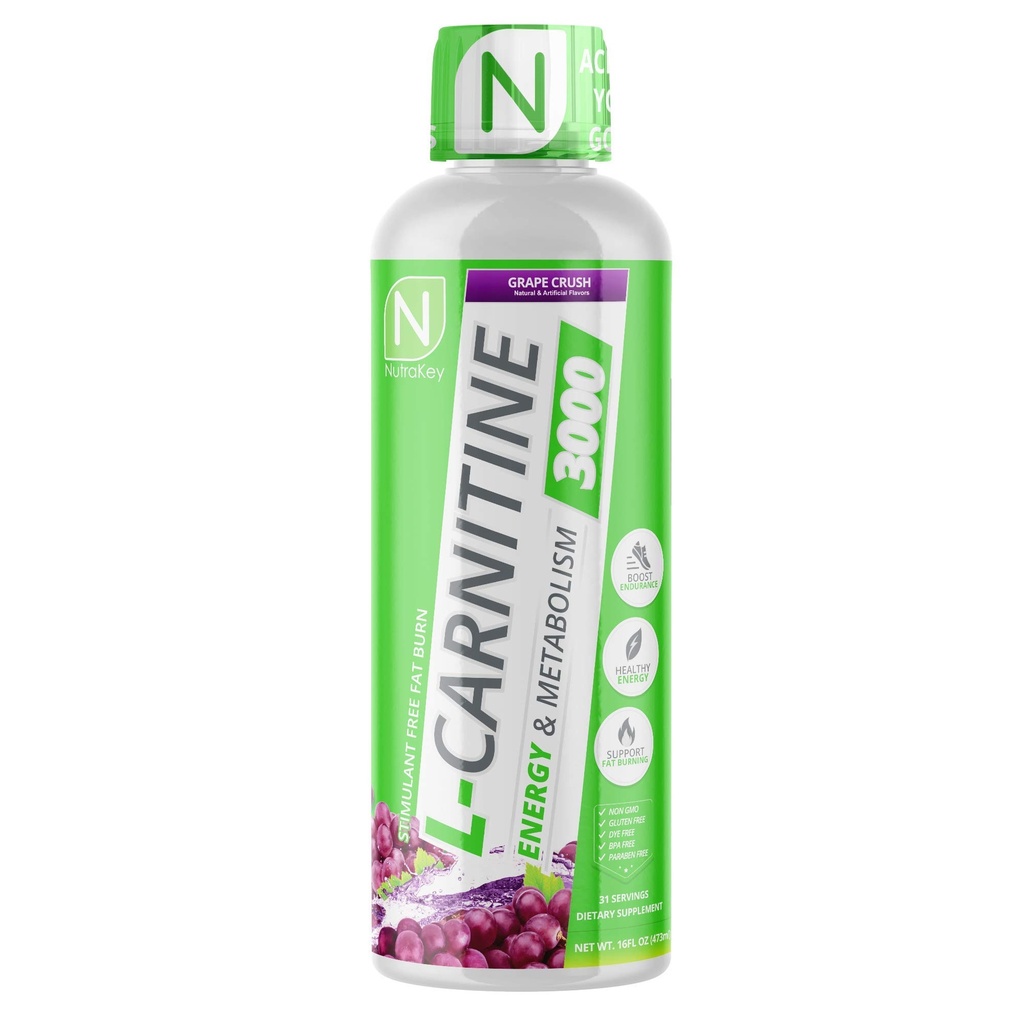 NutraKey L-Carnitine 3000mg, No Sugar, Gluten Free, Turn Into Fuel, (Grape Crush) 31 portioner