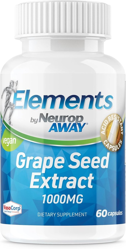 NeuropaWAY Elements Grape Seed Extract 1000mg Per Serving (60 500mg Acid Resistant Capsules Per Bottle) Tredjepartstestad Made in a cGMP Facility