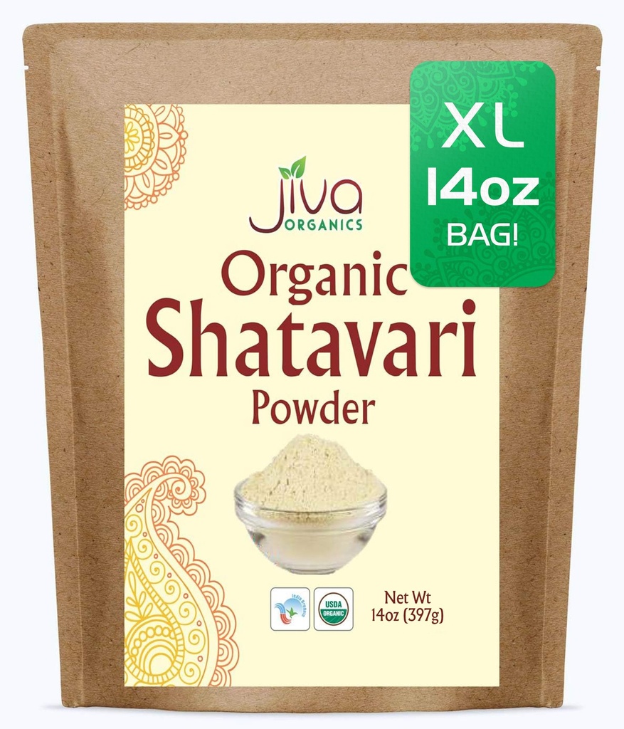 Jiva Organics Organic Shatavari Powder 14 Ounce Bulk Bag - Asparagus racemosus - Pure Ayurvedic Herb