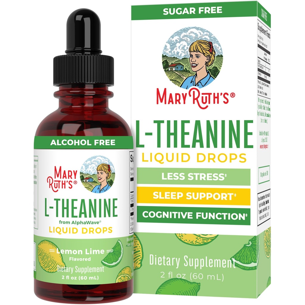 MaryRuths L Theanine 200mg Liquid Drops | Mood Support för vuxna och barn | Fokus Supplement | Natursömn Support | Vegan | Non-GMO | Gluten Free | 30 portioner