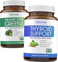 Super Greens & Thyroid Support (3-månaders leverans) Thyroid Vitality Bundle of Organic Super Greens Powder - Fullständig Superfood (180 kapslar) & Thyroid Support för män och kvinnor (icke-GMO) (180 kapslar)