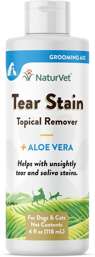 NaturVet - Tear Stain Topical Remover Plus Aloe - 4 oz | Eliminerar fula tår & saliv fläckar | Gentle, vattenbaserad formel | för hundar och katter