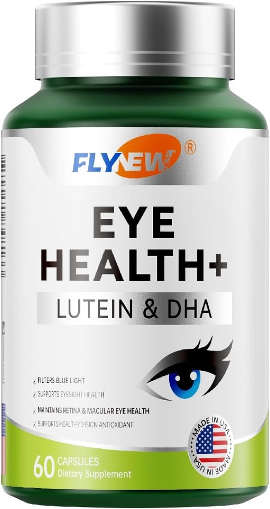 Eye Health Supplement, Eye Care med Lutein & DHA, Anthocyanin Rich Blueberry Extract, Zeaxanthin från Marigold Flower Extract gentemot USA 60 Capsules