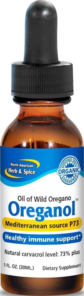 NORTH AMERICAN HERB & SPICE Oreganol - 1 m. oz. - Obearbetad, vild, organisk organisk olja - Medelhavskälla P73 - Icke-GMO - 432 portioner