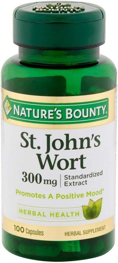 Naturens Bounty St John's Wort Pills och Herbal Health Supplement, främjar ett positivt humör, 300 mg kapslar, 100 greve, paket med 2