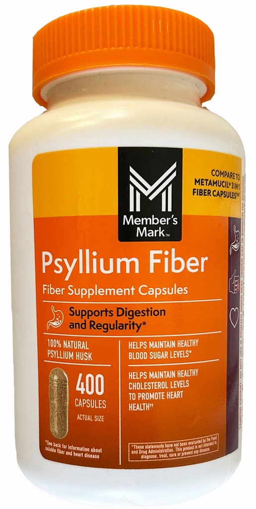 Medlems Mark 100% naturlig Psyllium Husk Fiber Capsules, Digestive Health, 400 Count (Pack of 1)