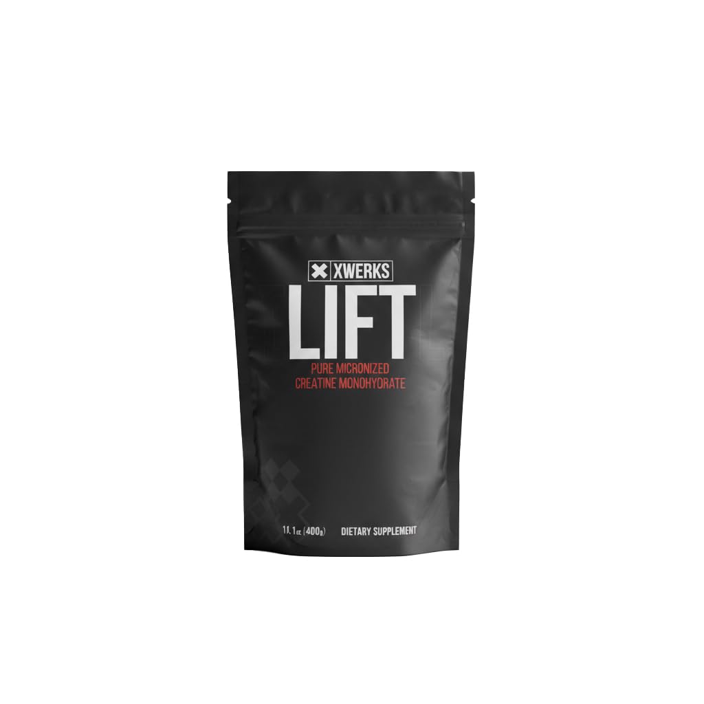 Xwerks Lift Micronized Creatine Monohydrate Powder, Unflavored, 80 portioner, 100% ren naturlig 5000mg Kreatinformel, Högt löslig Mass Gainer Supplement, Pre Workout för muskeltillväxt Återhämtning