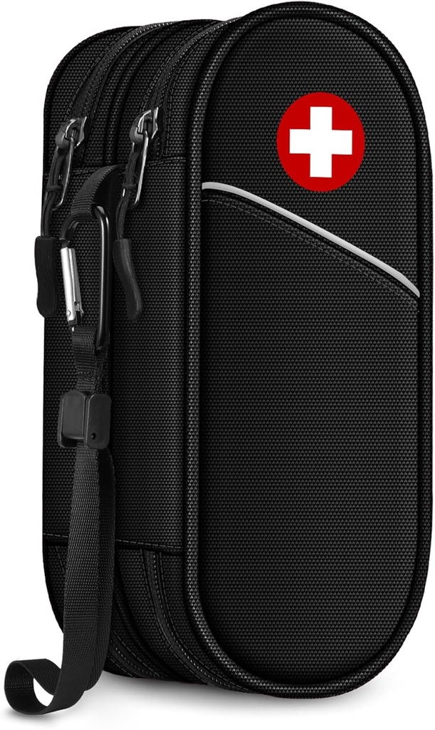 SITHON Double-Layer Epipen Carrying Case, Travel Medication Organizer Bag Emergency Medical Pouch Håller 2 EpiPens, Astma Inhaler, Anti-Histamine, Auvi-Q, Allergy Medicine Essentials (Black)
