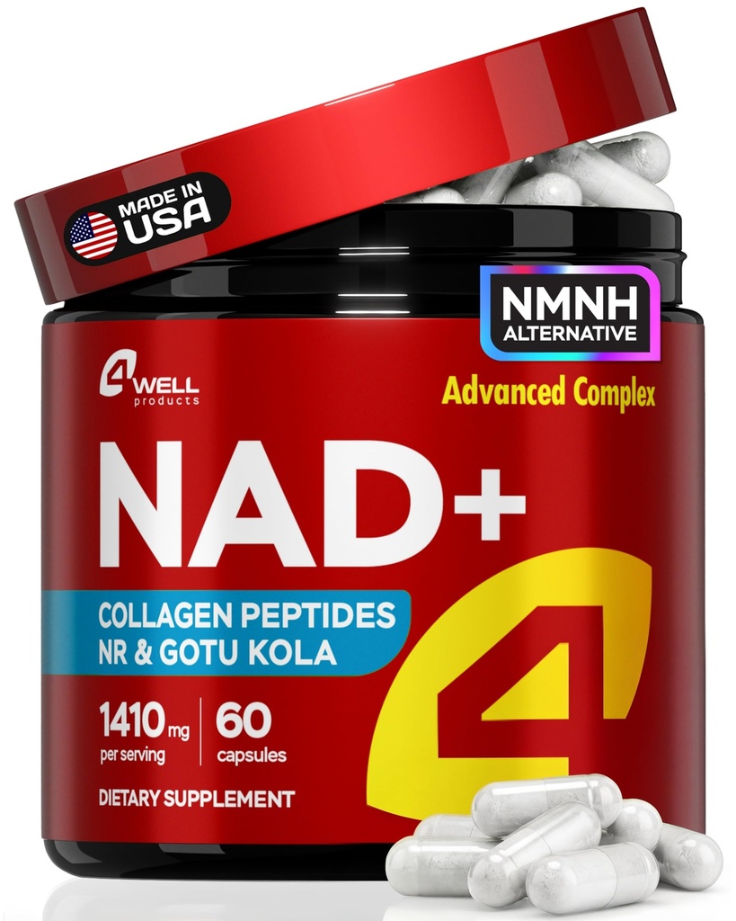 NAD Plus Supplement 1400mg - NMNH Supplement Alternative Supports Healthy Aging Complex med Nicotinamide Riboside & Gotu Kola, Collagen - Kraftfull NAD + Formel för energi, hud och kognitiv, 60 Caps